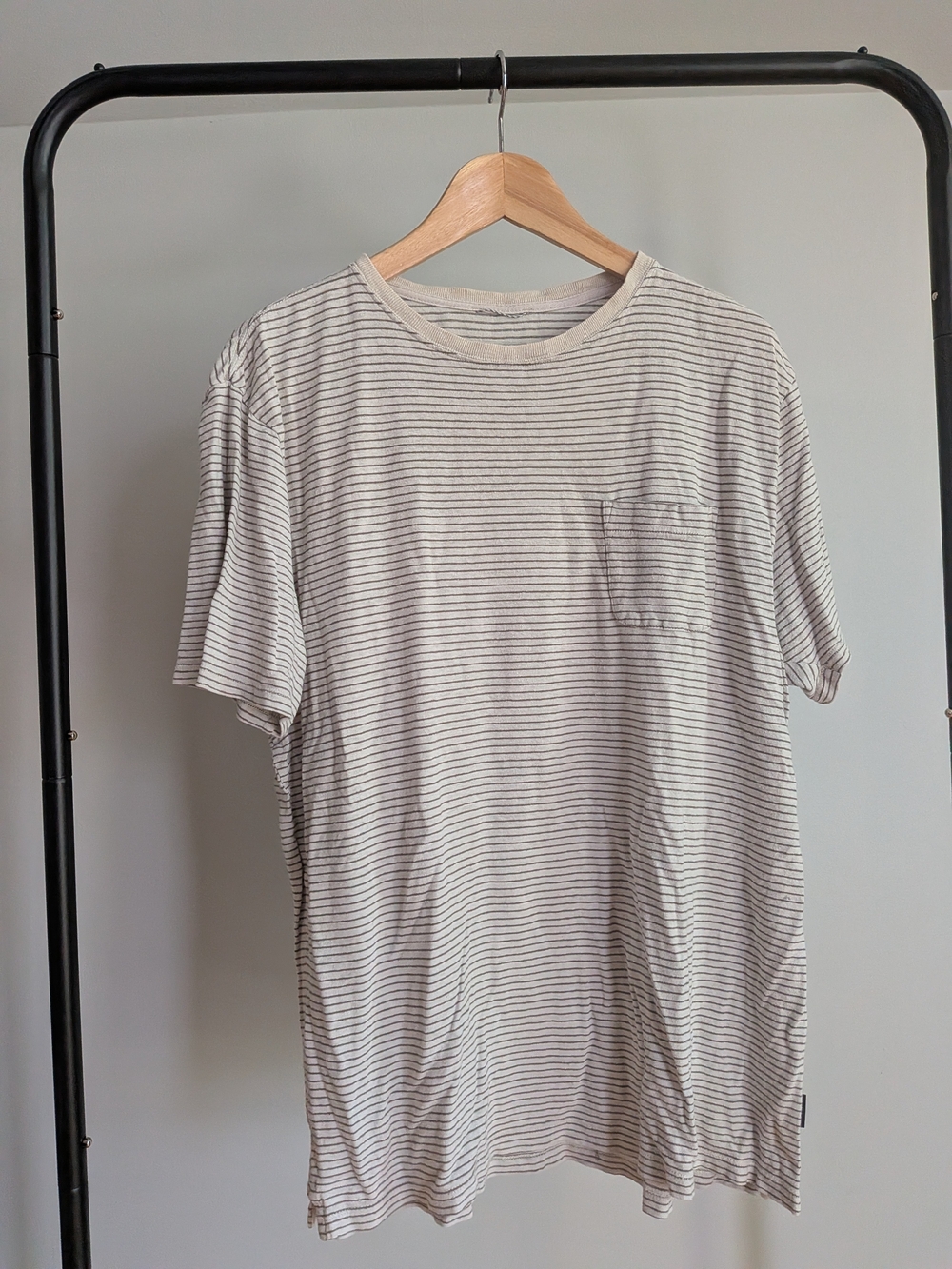 Patagonia Men's Striped Pocket Tee - Cream with Thin Black Stripes